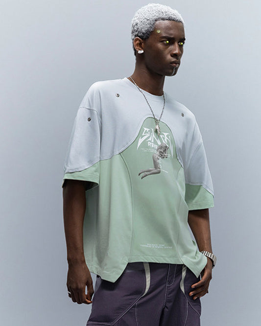 Cyberpunk Outfits Cool Touch Patchwork Print T-Shirt