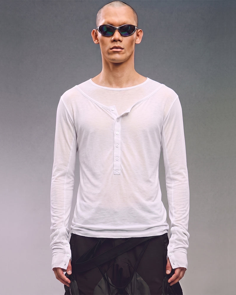 Dystopian Double-Layer Button Long Sleeve Top