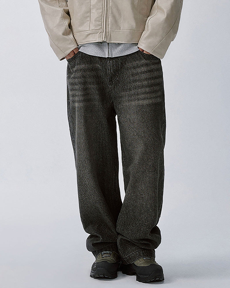 Retro Corduroy Logo Embroidery Straight-Leg Jeans