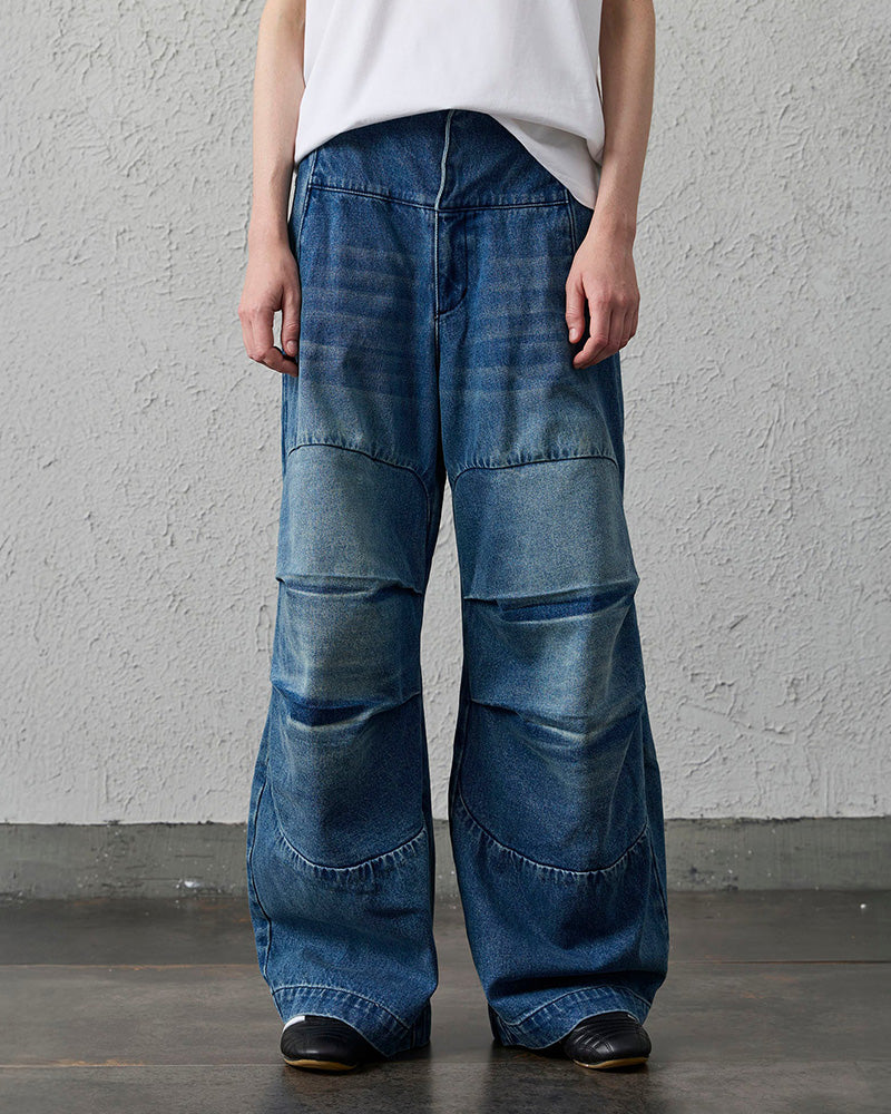 Faded Wash Padded-Knee Jeans