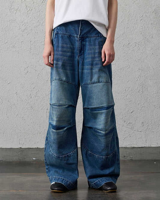 Faded Wash Padded-Knee Jeans