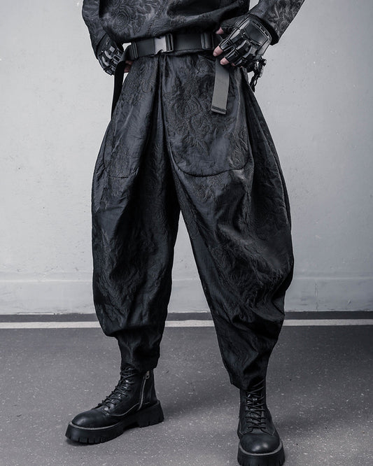 Embossed Floral Techwear Harem Pants