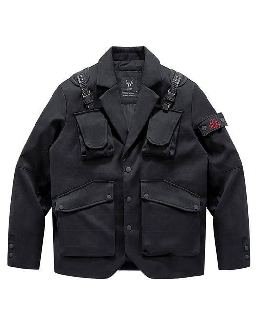 Functional Multi-Pocket Utility Blazer Jacket
