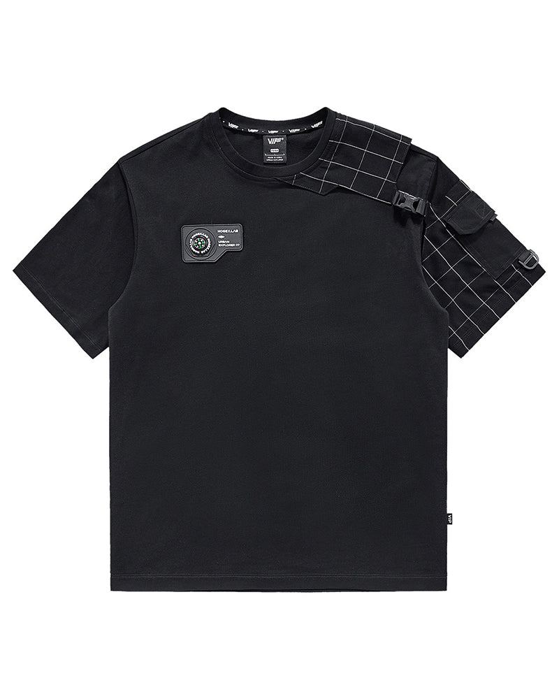 Functional Plaid Patchwork Techwear T-Shirt