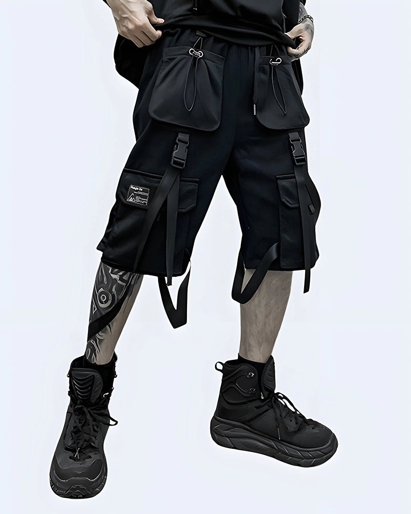 Techwear Cargo Shorts With Straps