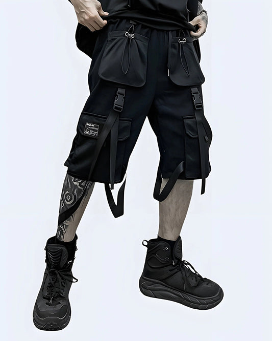 Techwear Cargo Shorts With Straps