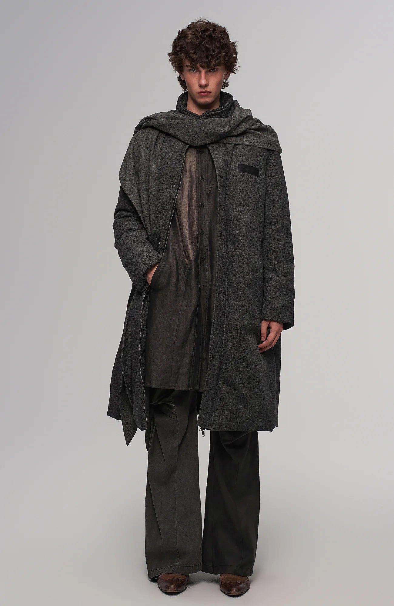 Contrast-Spliced Twist-Knee Flared Trousers
