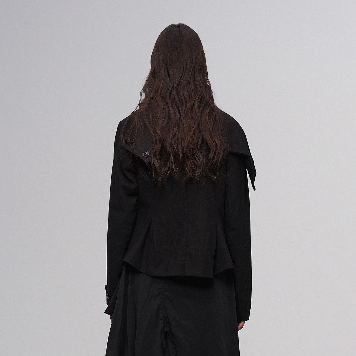 Layered Ruffle Wool-Blend Scarf-Wrap Coat
