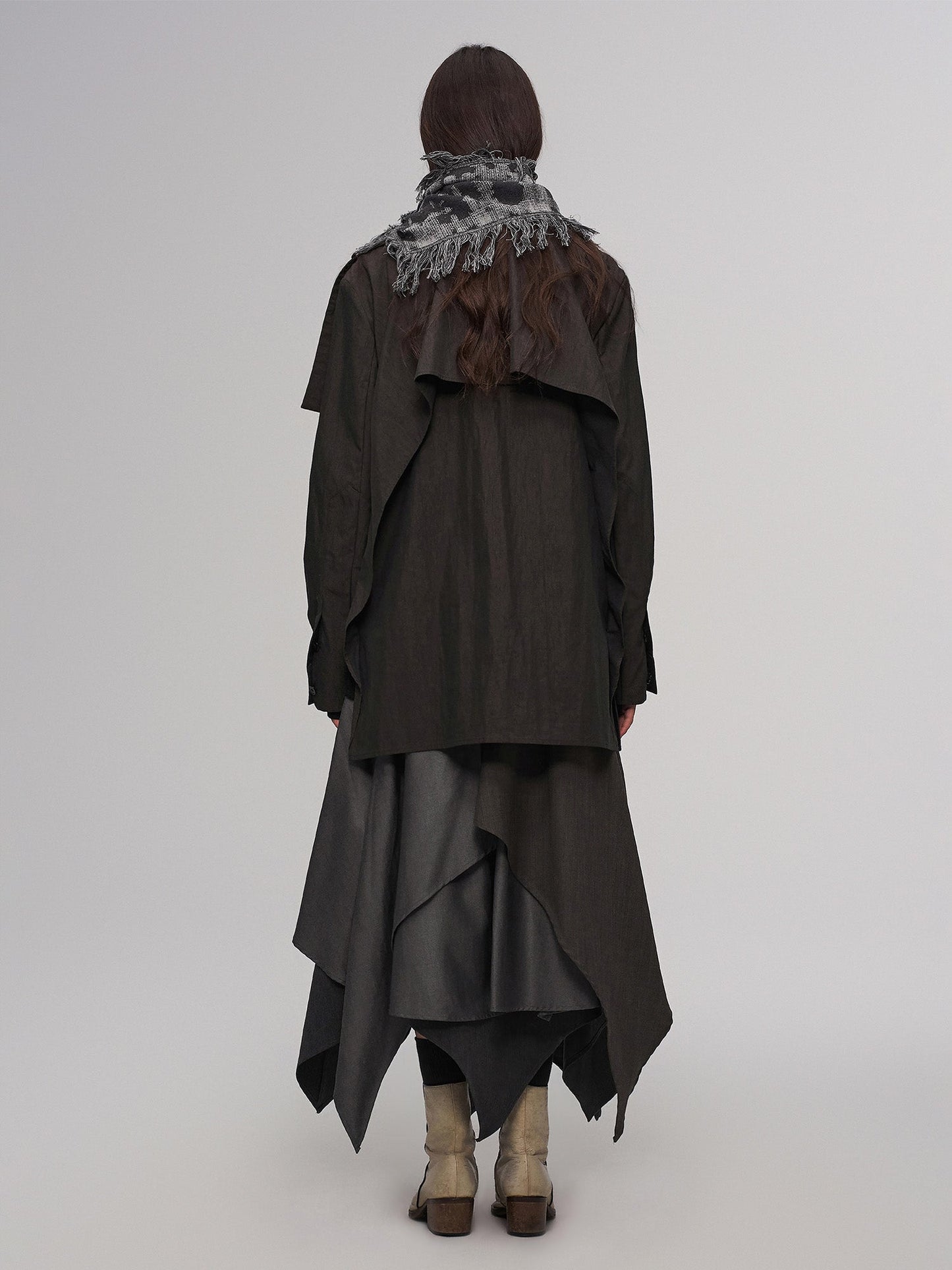 Asym Layered Wrap-Collar Shirt Coat Dark Green