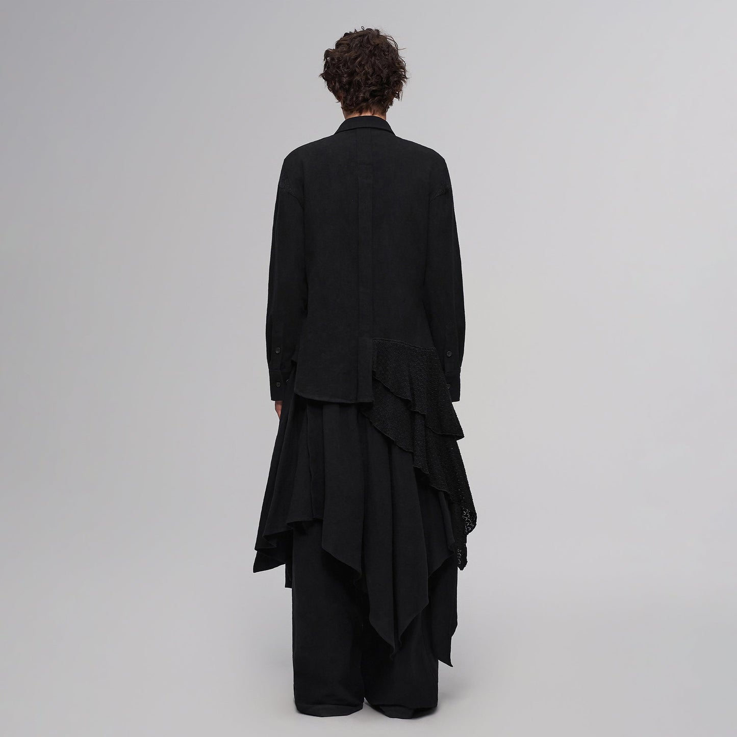 Asymmetric Drape Panel Ramie-Blend Shirt
