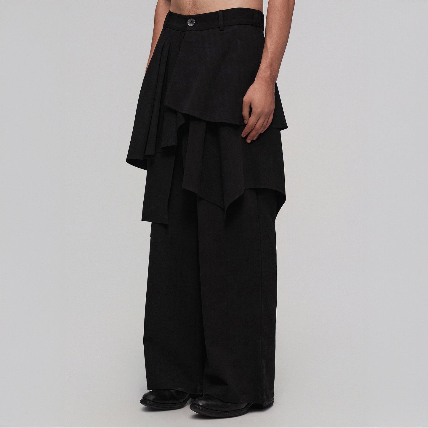 Asymmetric Layered Panel Skirt Pants