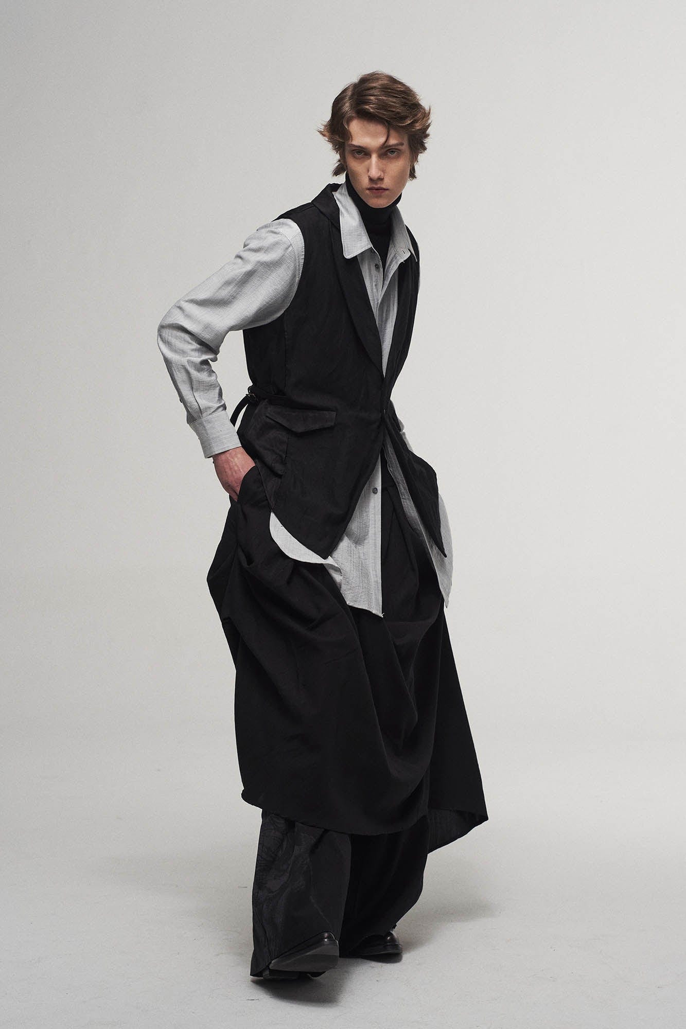 Asymmetrical Shawl Collar Belted Crinkled Vest