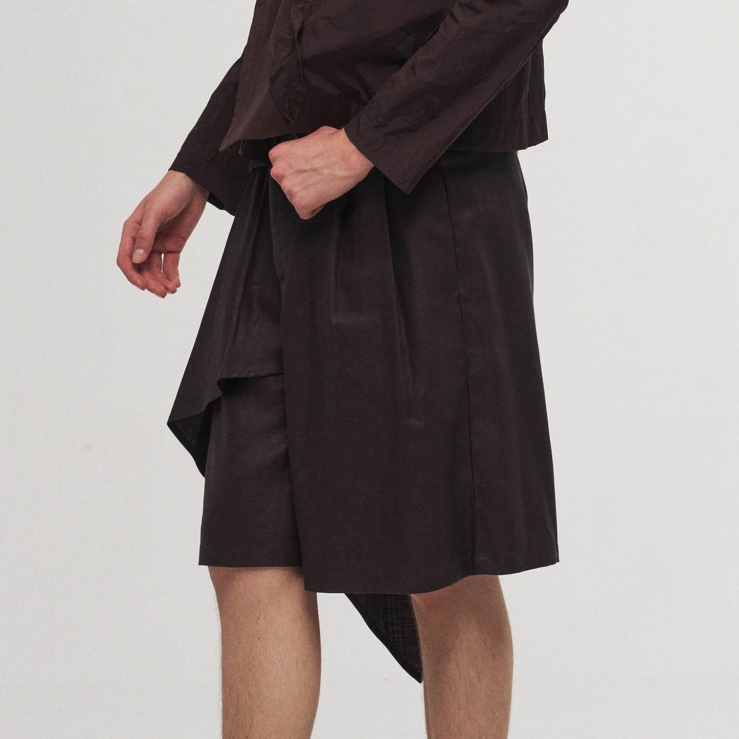 Asymmetrical Draped Pleated Shorts