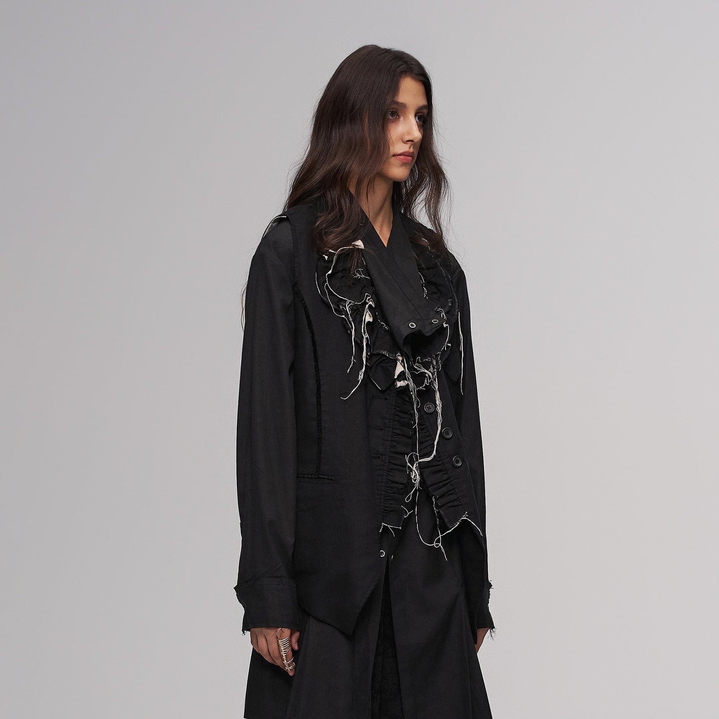 Distressed Frayed Petal-Collar Vest
