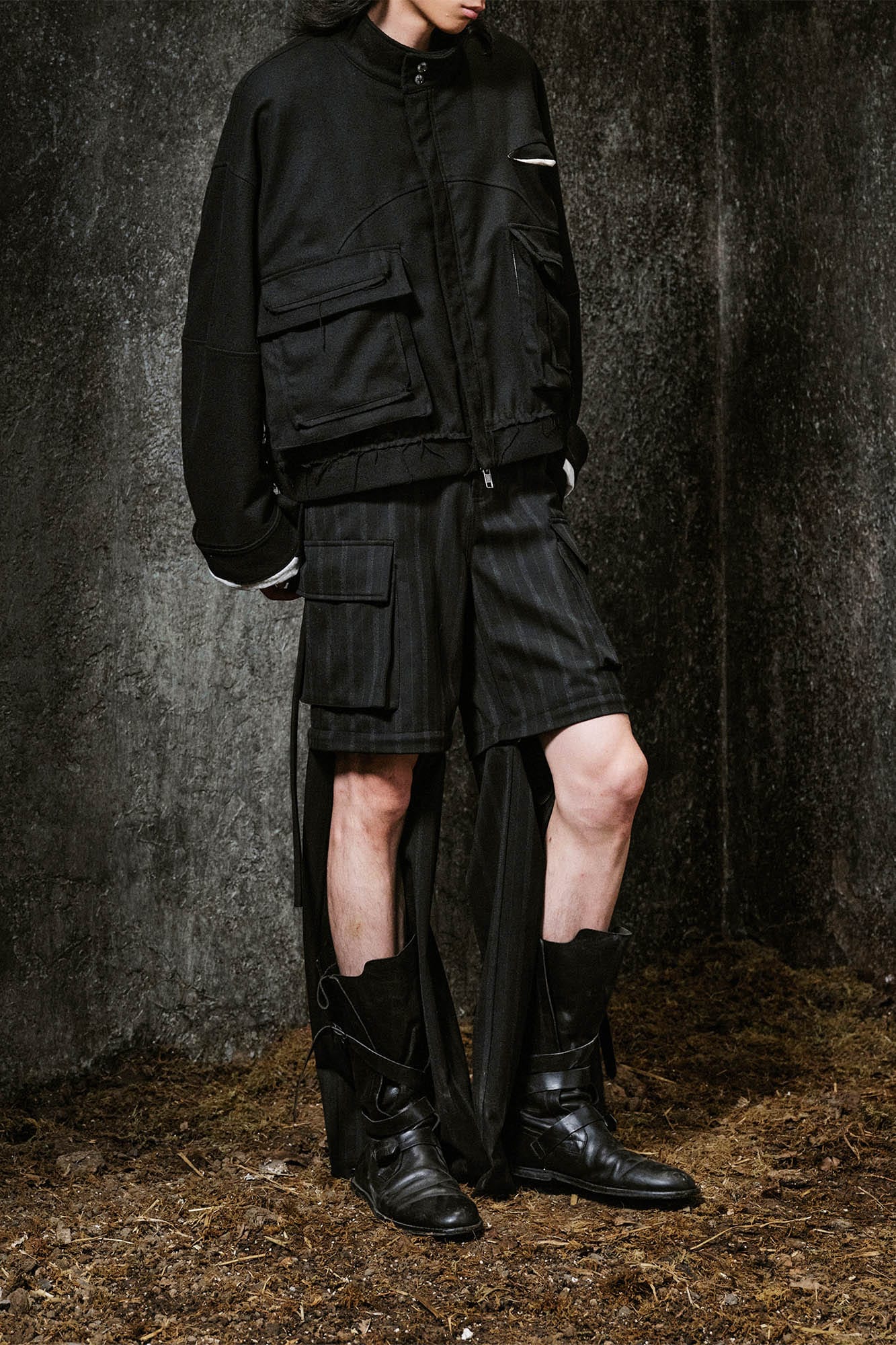 Multi-Pocket Stripe Detachable-Leg Pants