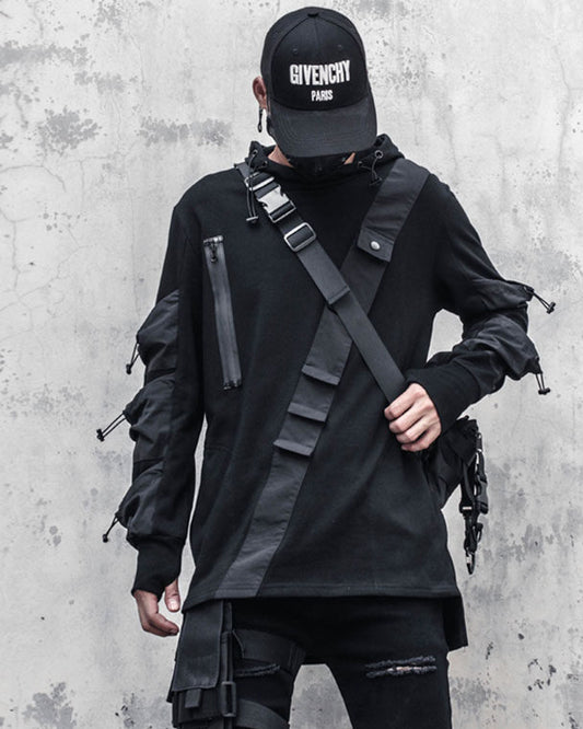Japanese Techwear Multi-Pocket Drawstring Hoodie
