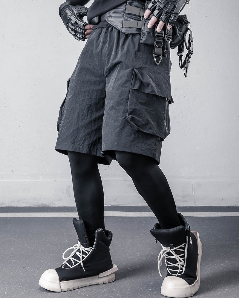 Streetwear Black Techwear Loose Cargo Shorts
