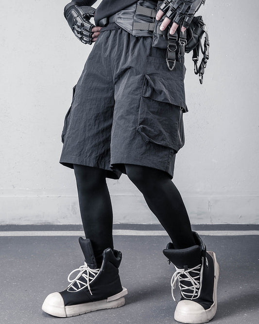 Streetwear Black Techwear Loose Cargo Shorts