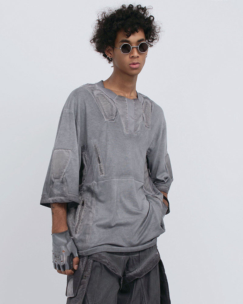 Wasteland Dirty-Dye Mesh Panel Tactical T-Shirt