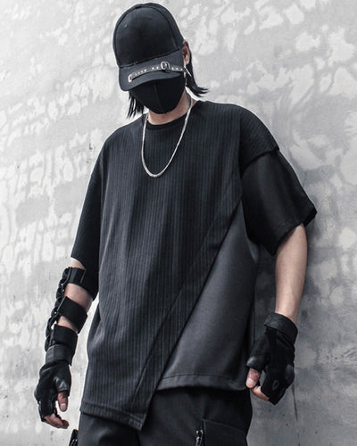 Asymmetric Patchwork Techwear T-Shirt
