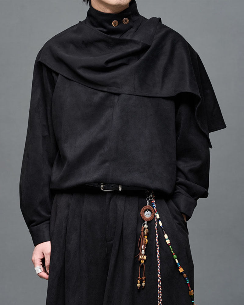 Modern Japanese Shawl Collar Suede Sweatshirt