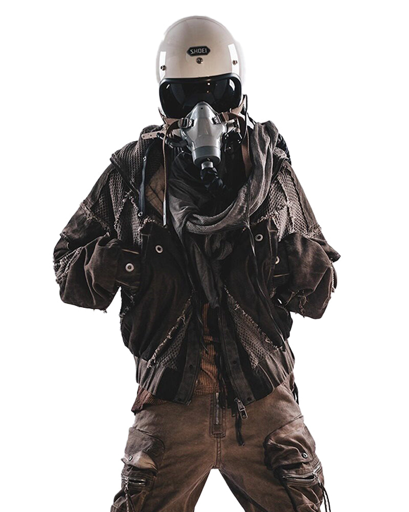 Post-Apocalyptic Mesh-Deconstructed Hooded Bomber Jacket