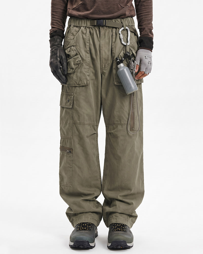 Distressed Zippered Patchwork Cargo Pants