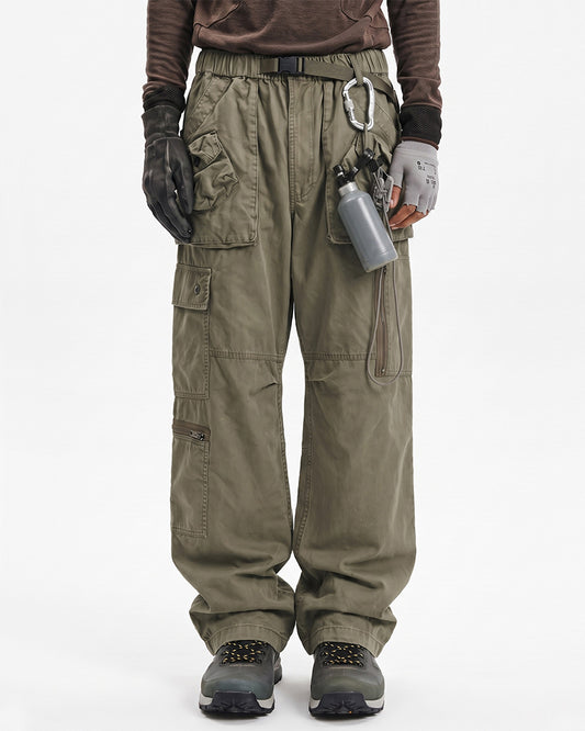 Distressed Zippered Patchwork Cargo Pants