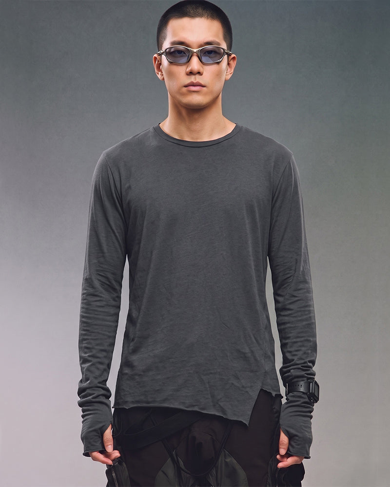 Wasteland Distressed Asymmetric Long Sleeve T-Shirt