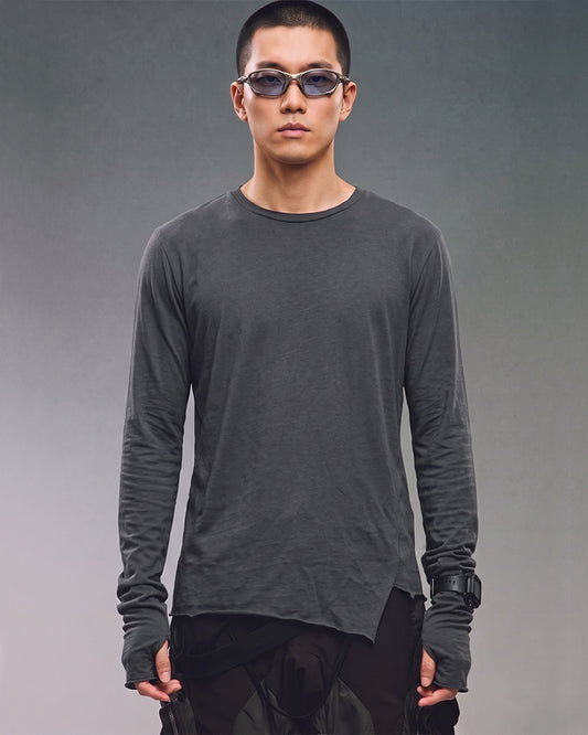 Wasteland Distressed Asymmetric Long Sleeve T-Shirt
