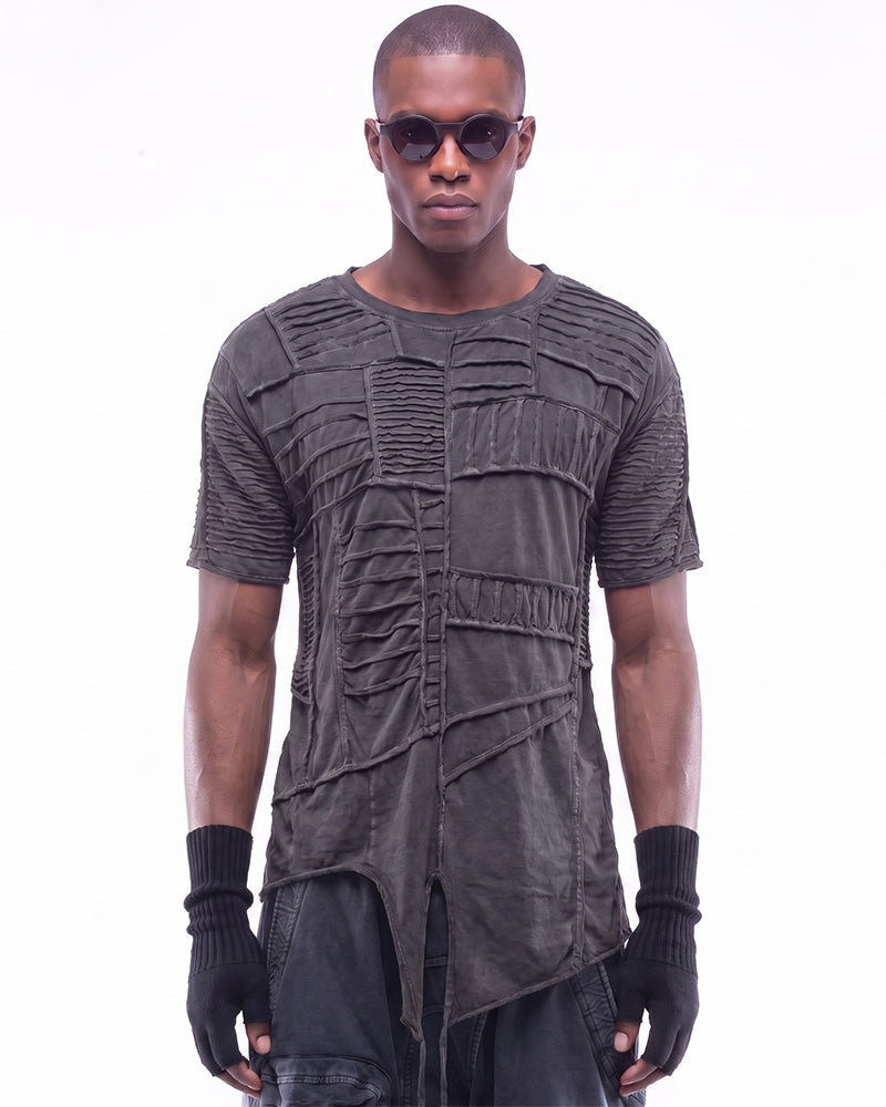 Wasteland Asymmetric Pleated Distressed Short Sleeve T-Shirt