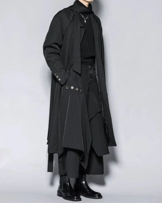 Modern Japanese Style Scarf Collar Long Coat