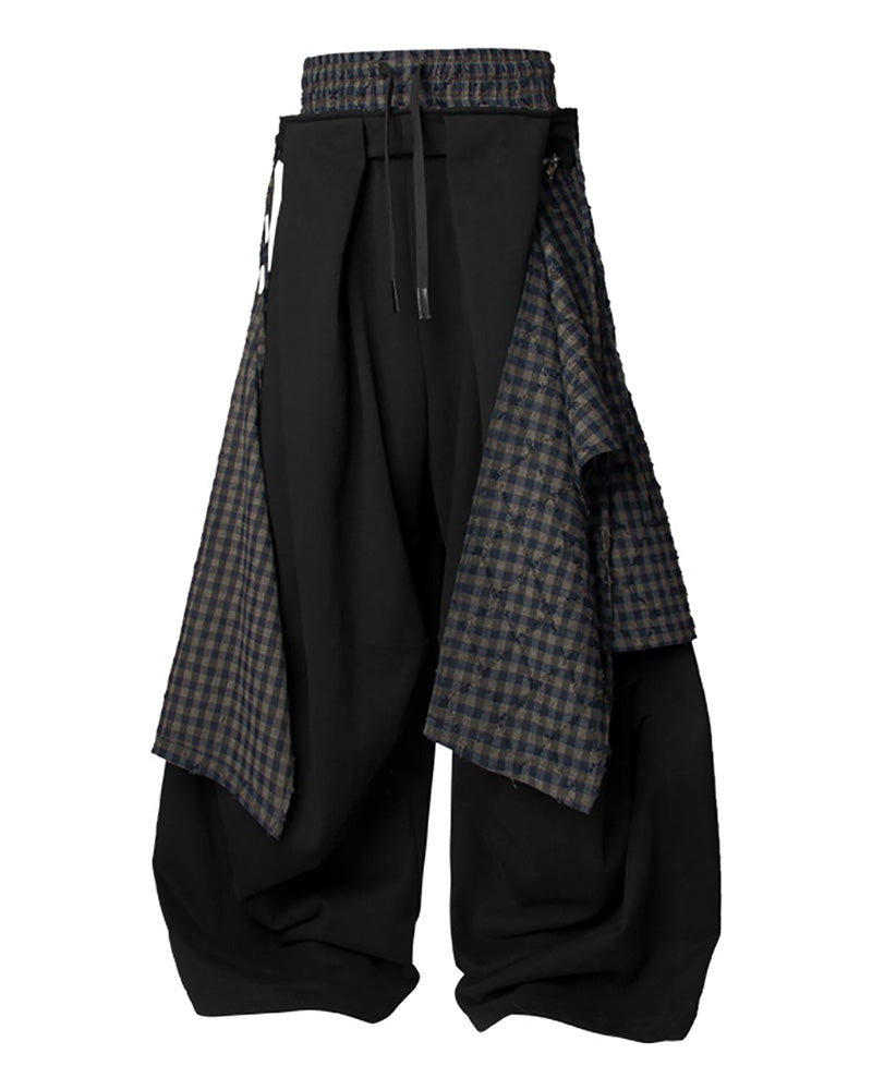 Double Waistband Detachable Back Flap Oversized Sweatpants Black