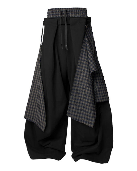 Double Waistband Detachable Back Flap Oversized Sweatpants Black