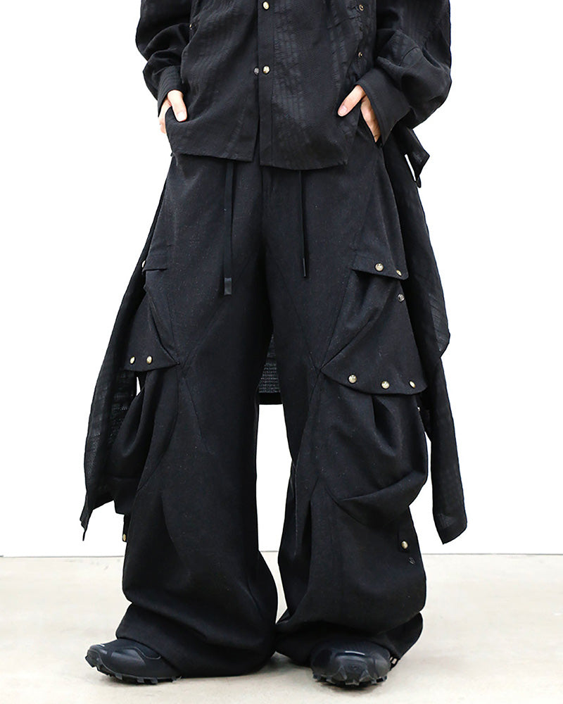 Detachable Drape Linen-Blend Cargo Dark Gray