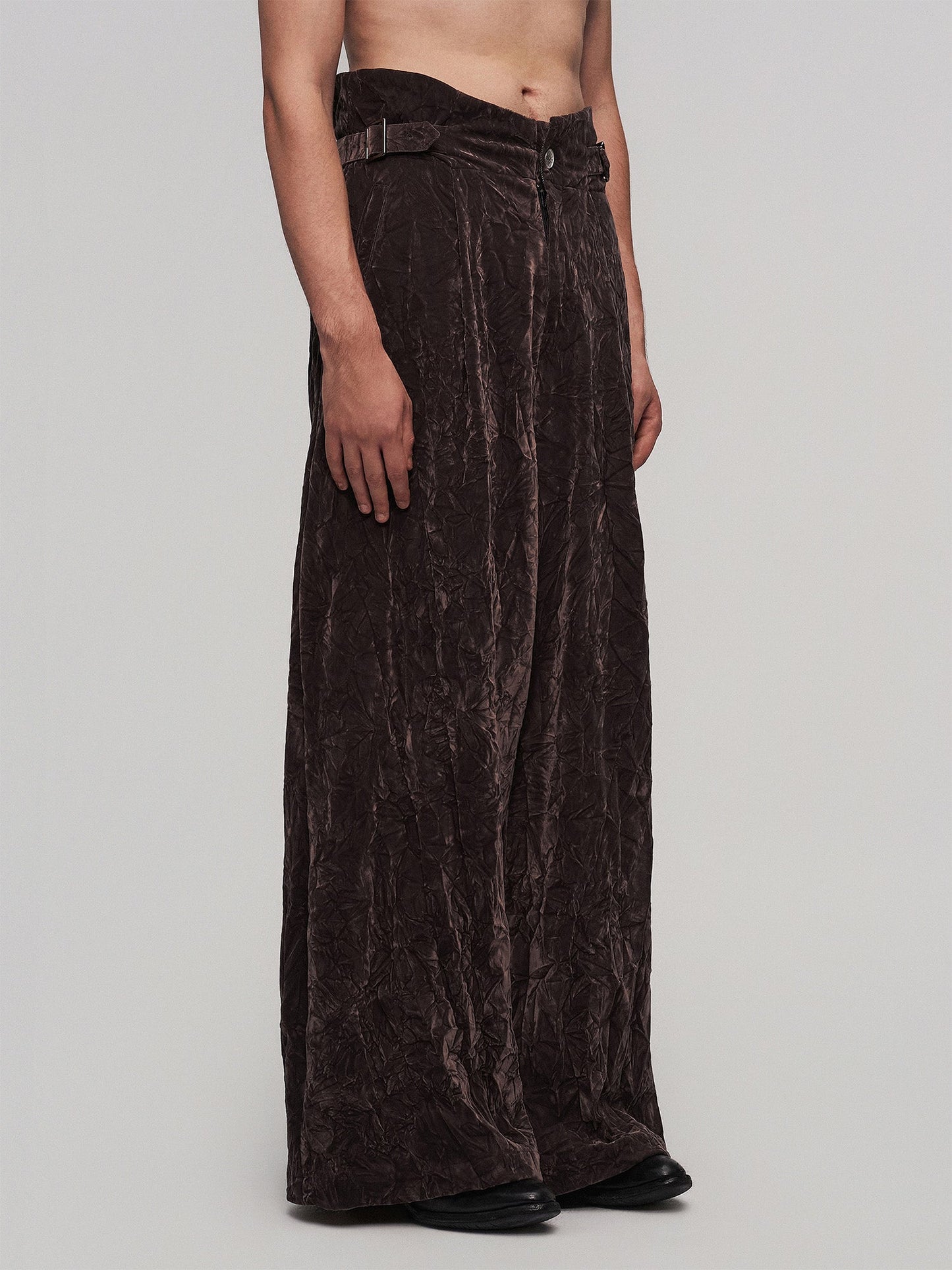 Velvet High-Waisted Pleated Wide-Leg Pants