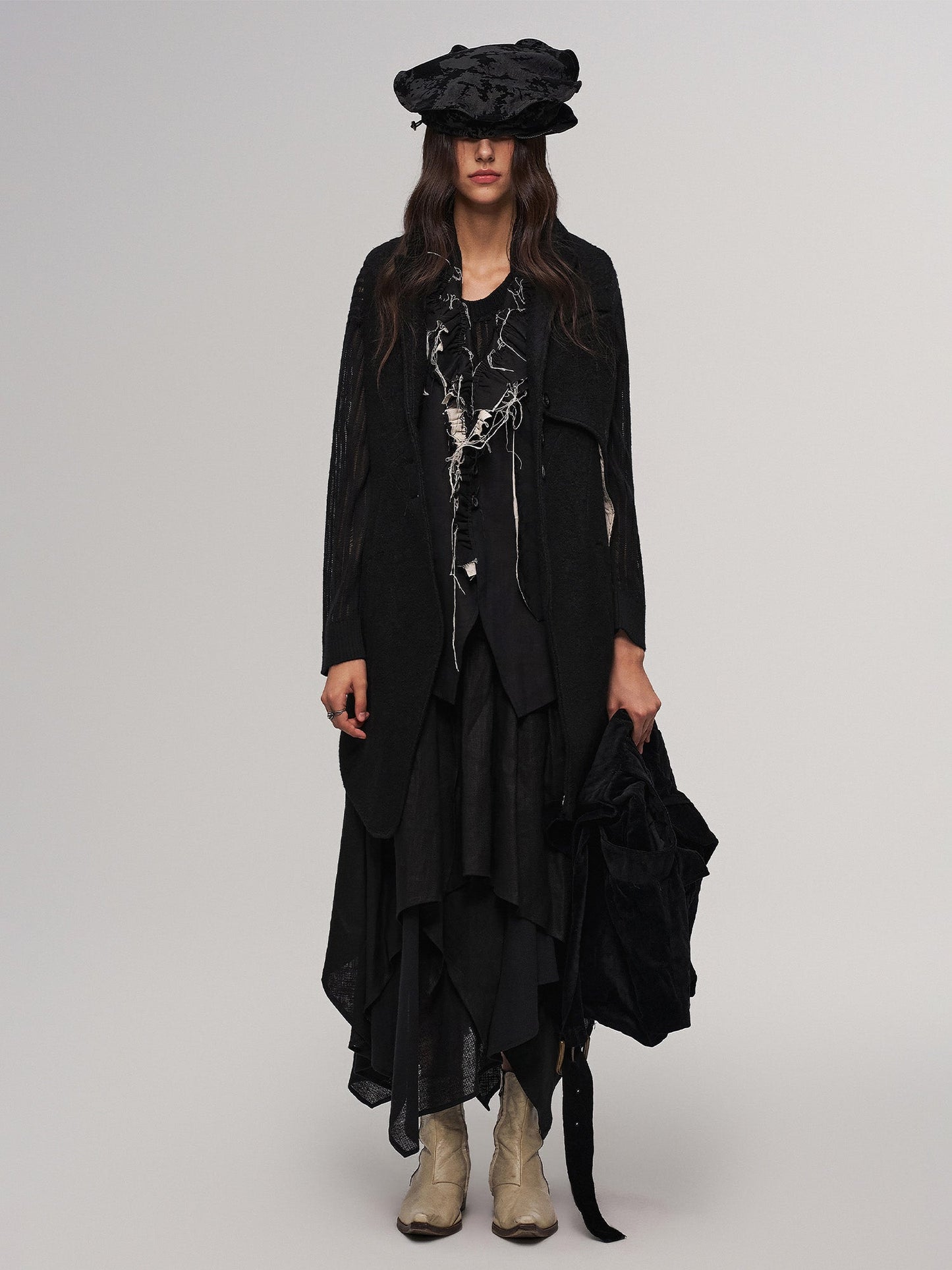 Distressed Frayed Petal-Collar Vest