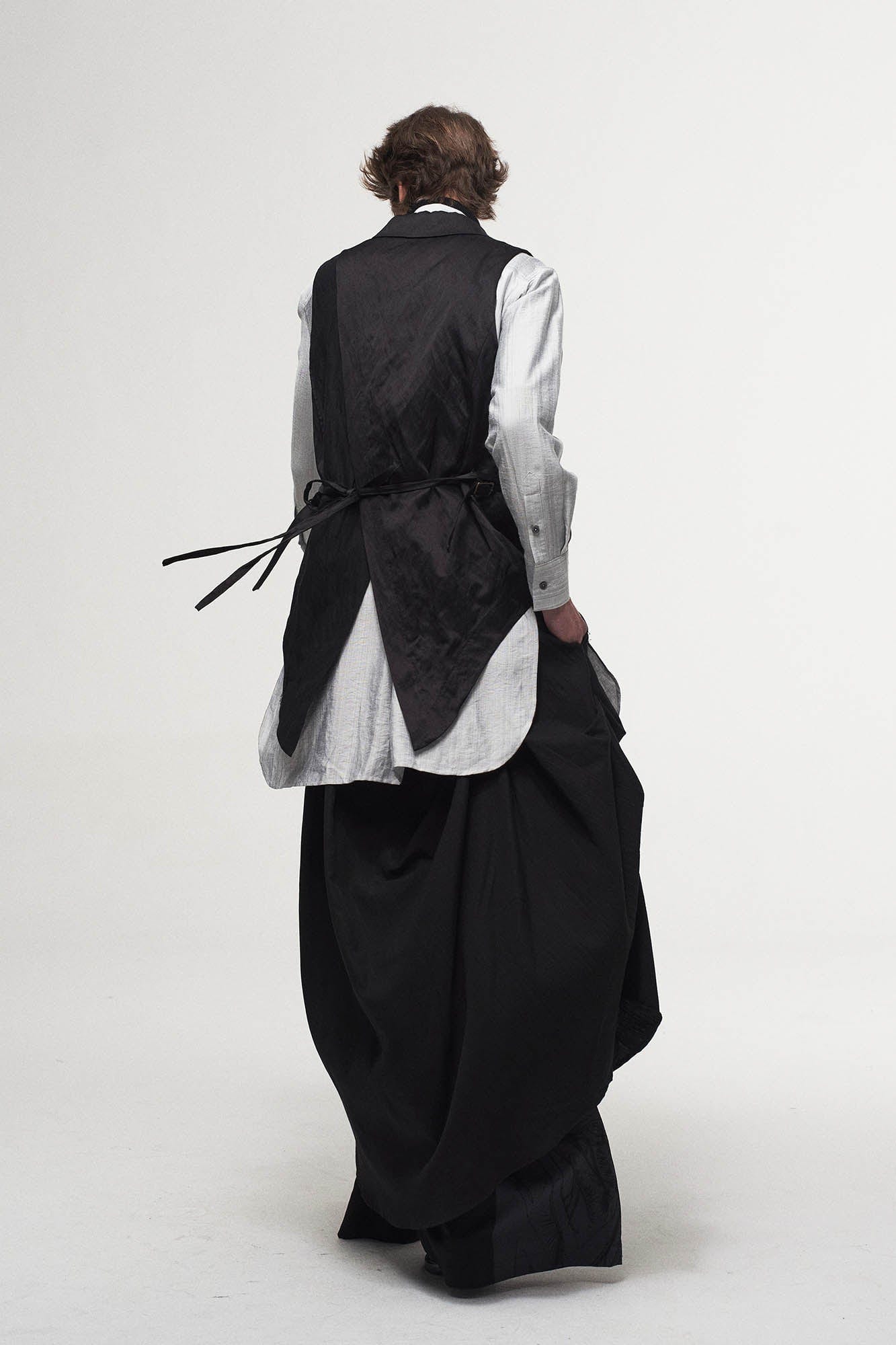 Asymmetrical Shawl Collar Belted Crinkled Vest