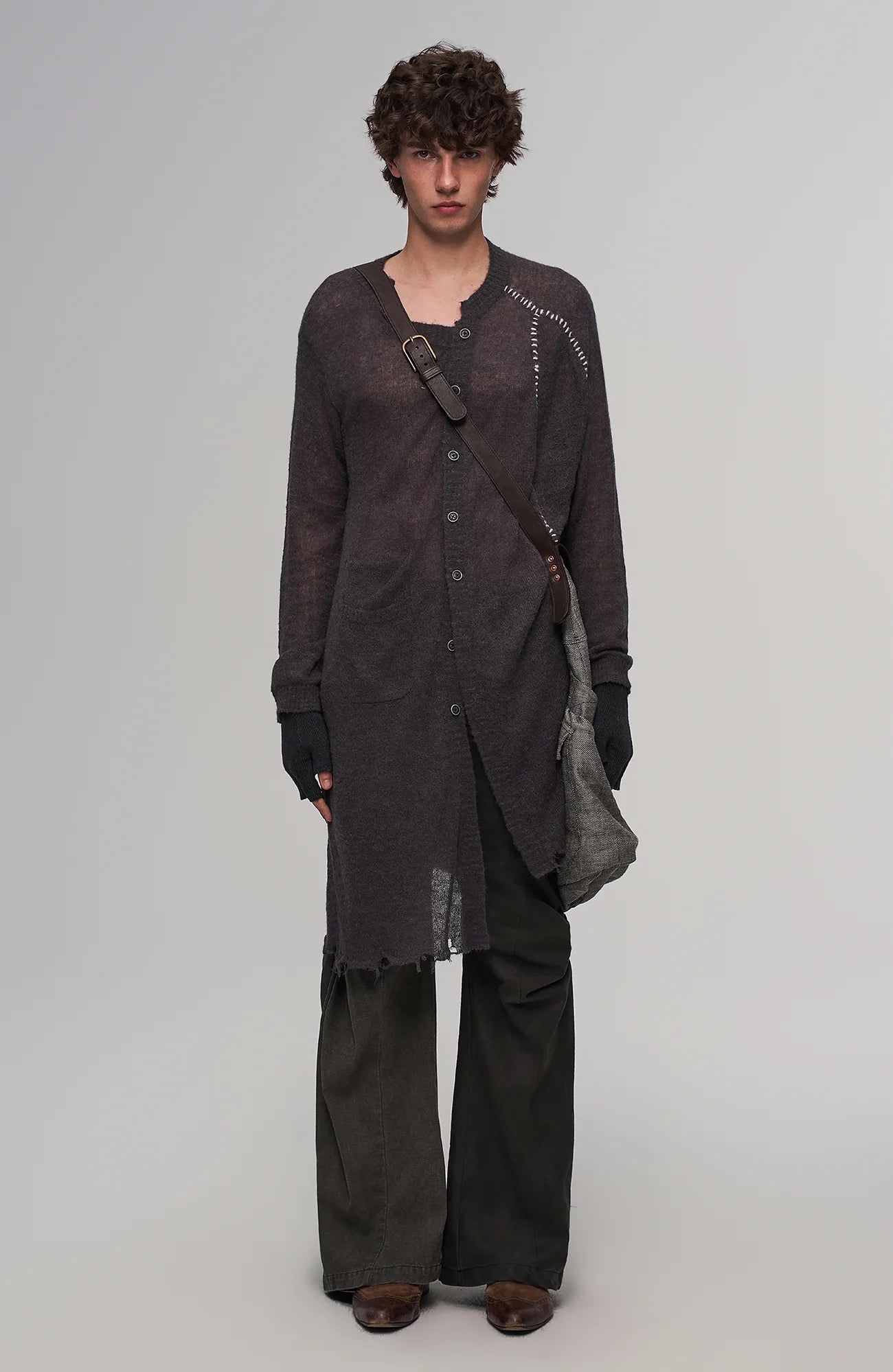 Contrast-Spliced Twist-Knee Flared Trousers