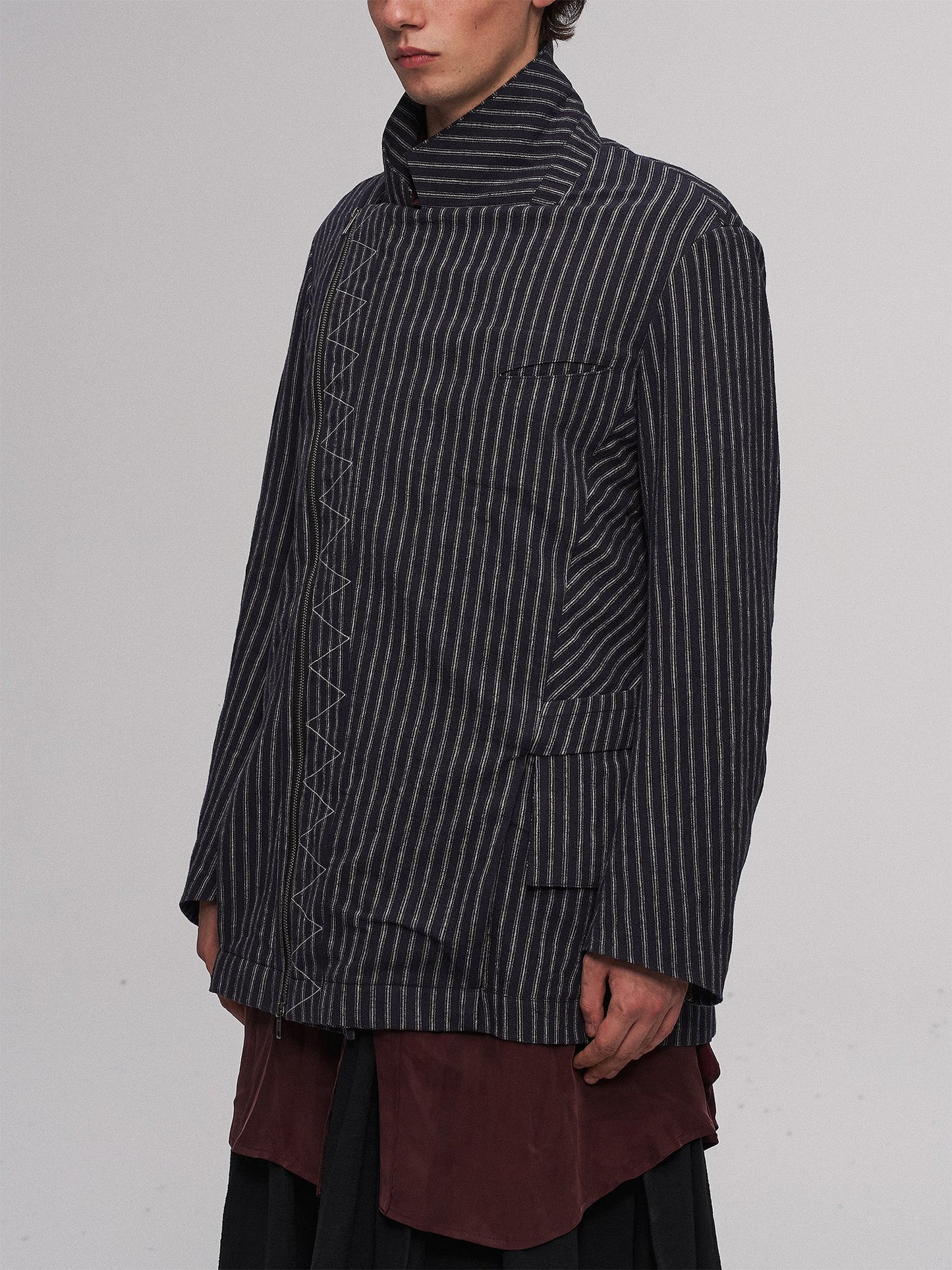 Deconstructed Stripe Panel Layered Jacket