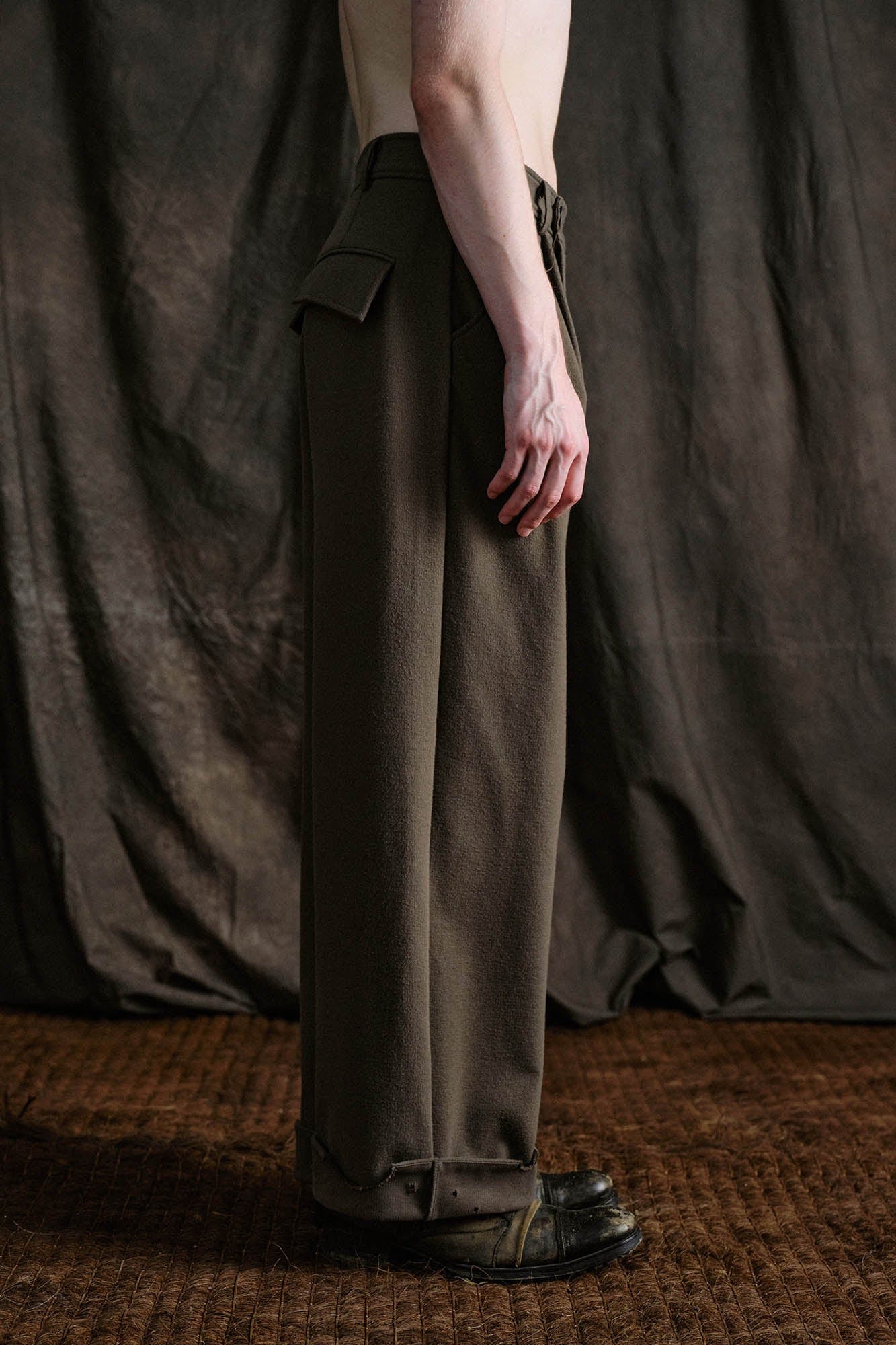 Distressed Hem Asymmetrical Fly Trousers