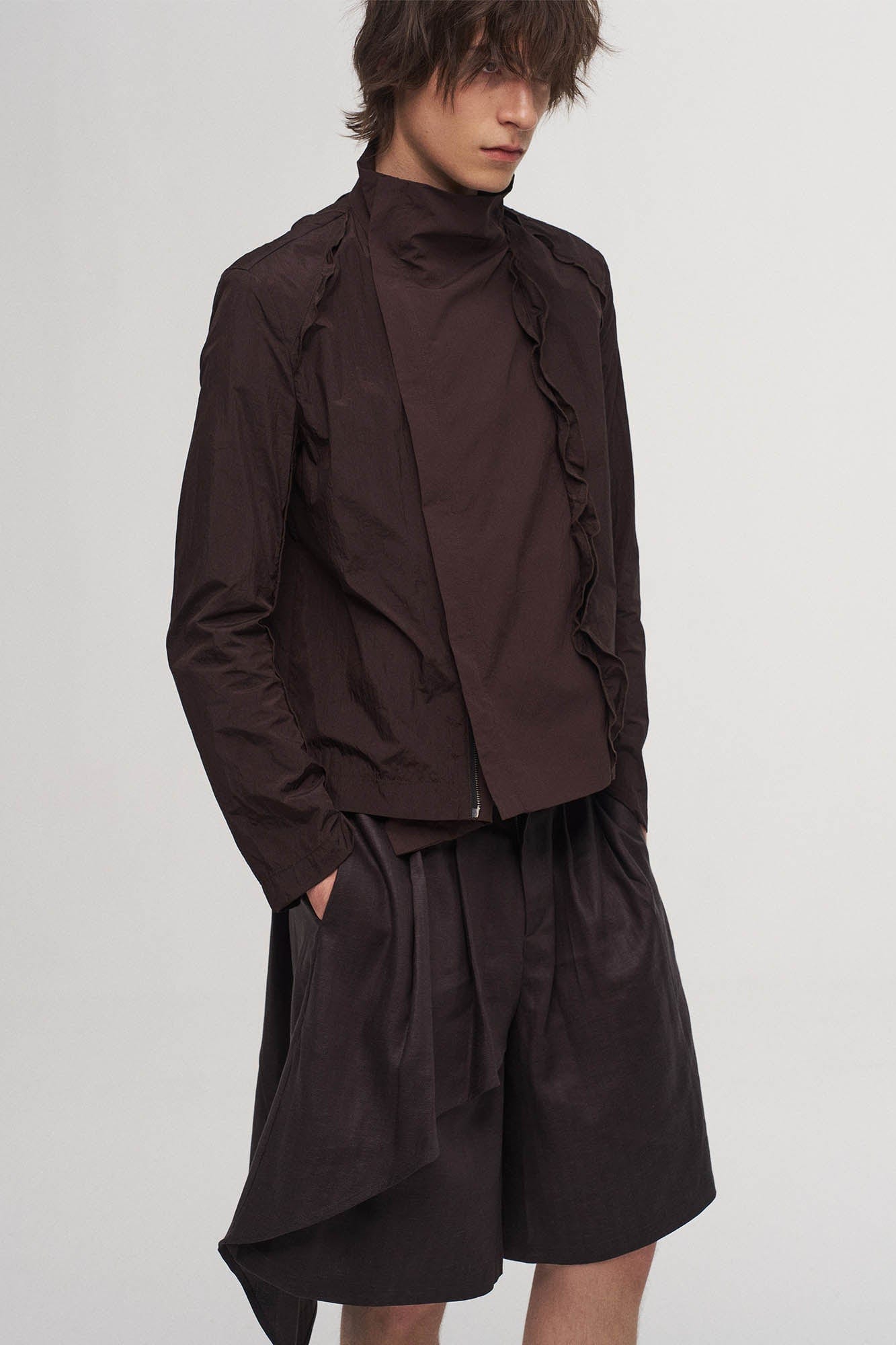 Asymmetrical Draped Pleated Shorts