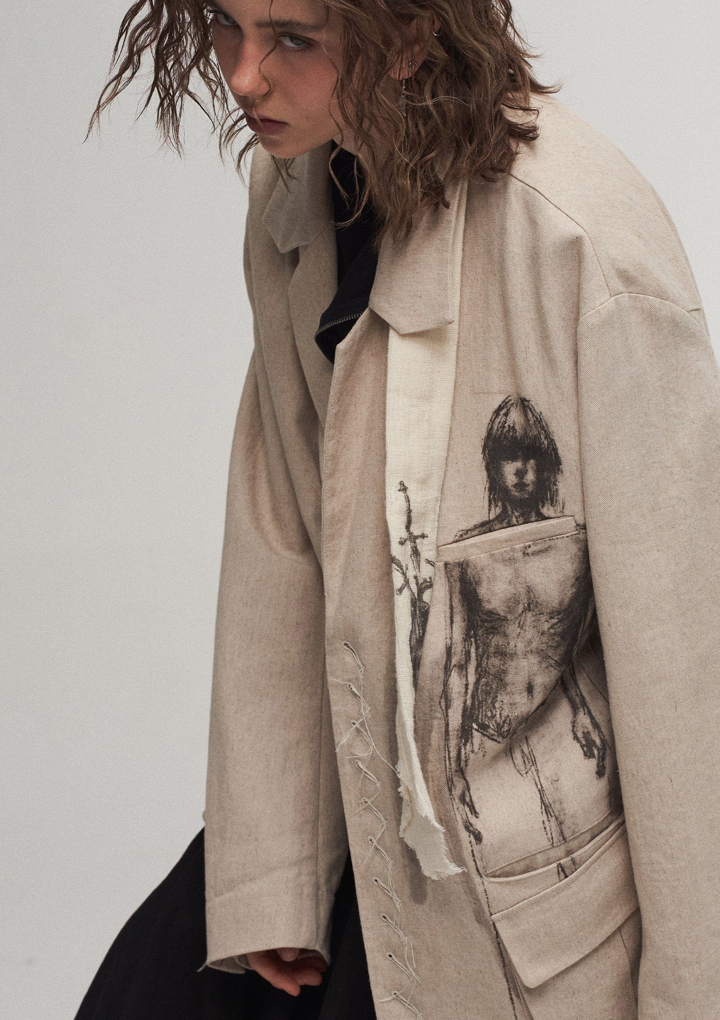 Ink Portrait Cotton-Linen Jacket