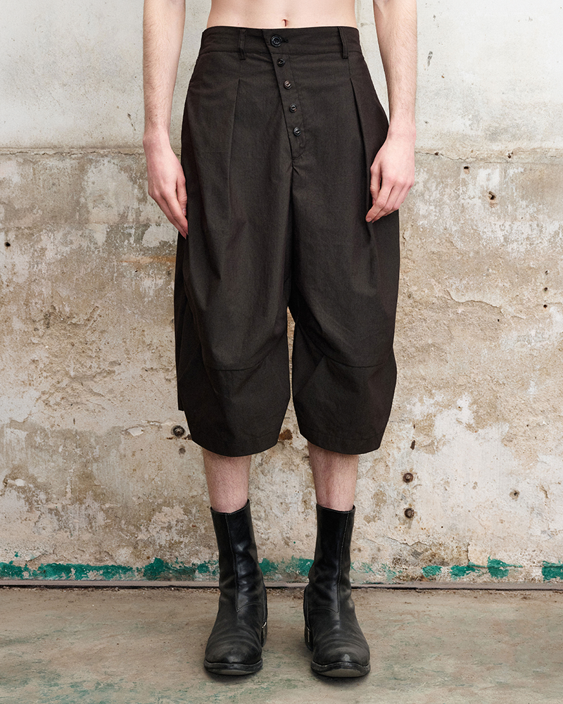 Pleated Button-Fly Shorts