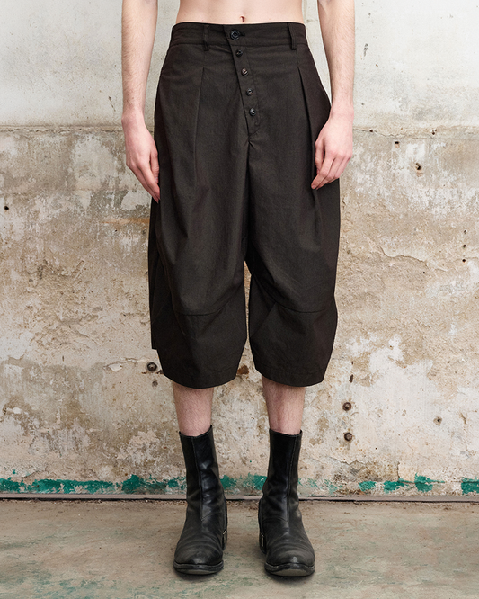 Pleated Button-Fly Shorts