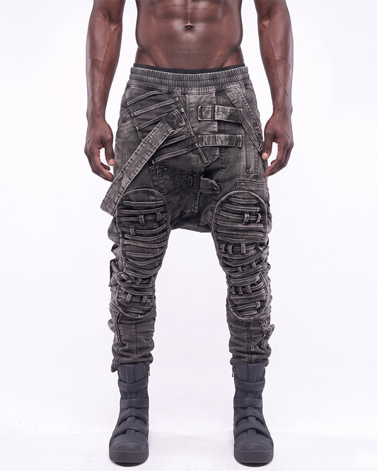 Post‑Apocalyptic Distressed Asymmetric Cargo Pants
