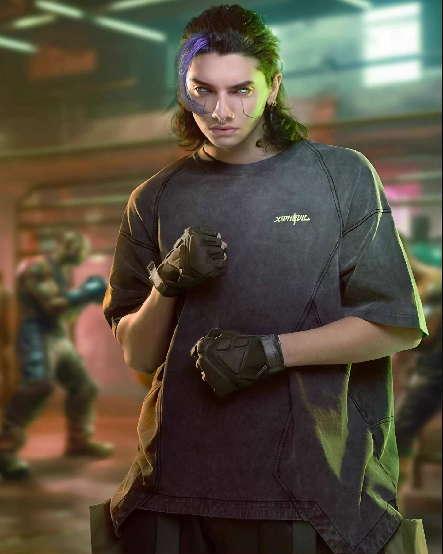 Cyberpunk Washed Distressed Asymmetrical Techwear T-Shirt