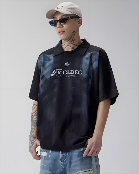 Washed Vintage Skeleton Print Polo Shirt