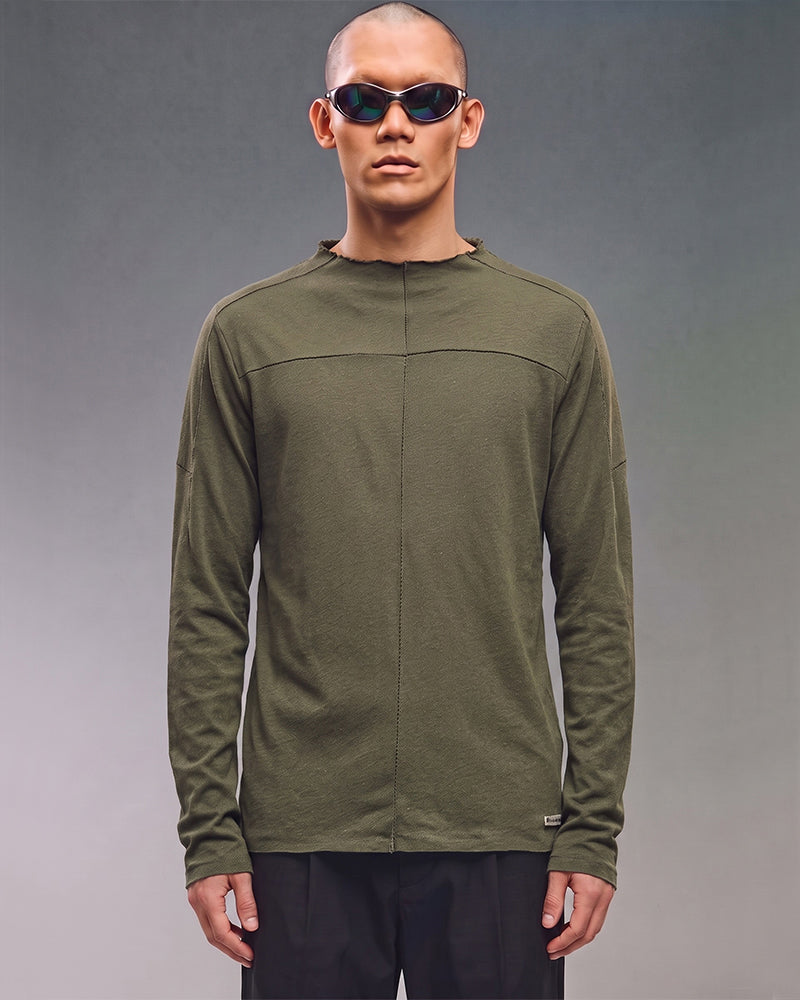 Post-Apocalyptic Paneled Raw Seam Long Sleeve Tee