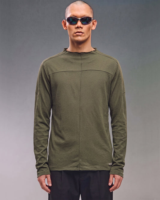Post-Apocalyptic Paneled Raw Seam Long Sleeve Tee